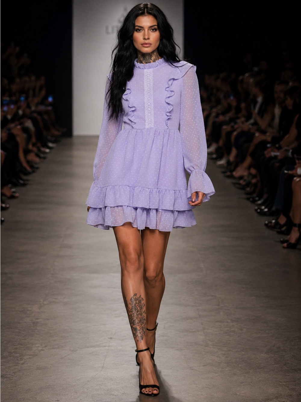 SHEIN Lavender Ruffle Tiered Mini Dress